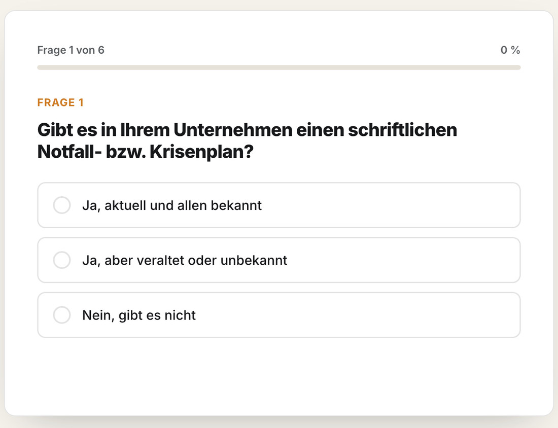 Vorschau des Risiko-Checks mit der ersten Frage